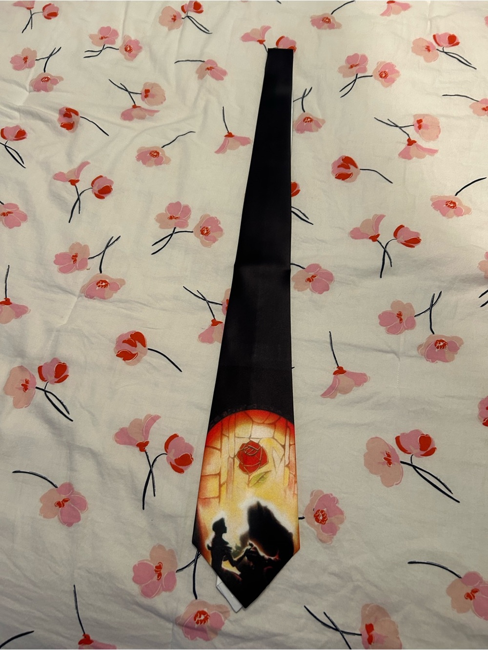 Black Men's Novelty Tie with Storybook Rose Scene